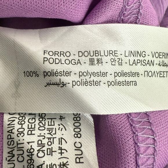 Zara Long Sleeve Ruffle Elastic Cuffs Flounced Hem 3 Buttons Mini Dress L Purple - Picture 10 of 15